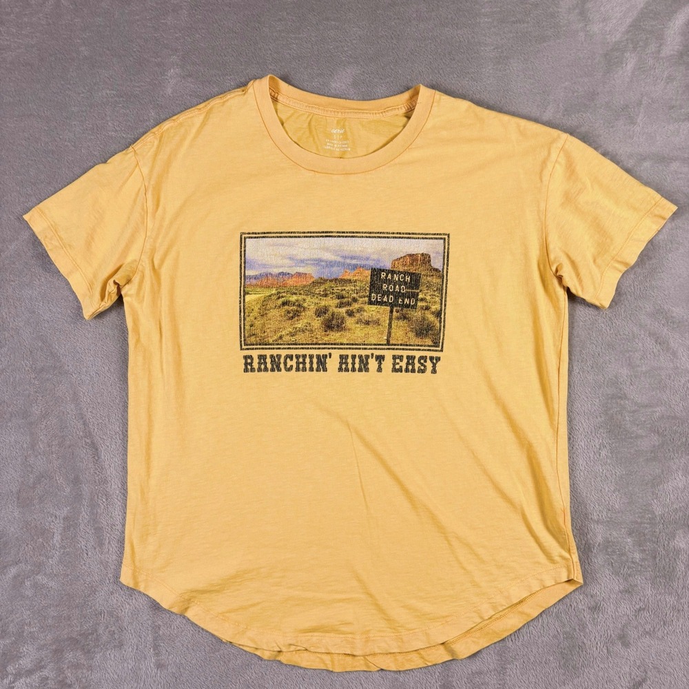 Aerie Ranchin Ain't‎ Easy Graphic Tee Womens Small Yellow Western Cowgirl